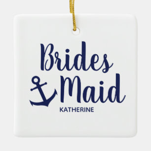 Blauwe bruidsbruidsbruidsbruid met anker keramisch ornament