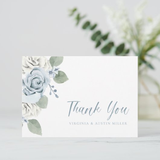 Blauwe bruiloft bedankkaart (Staand voorkant)