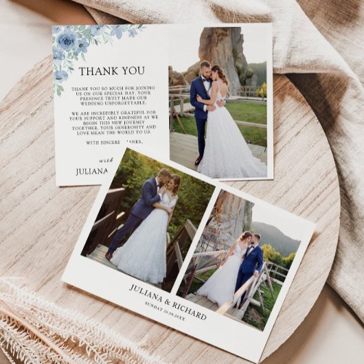 Blauwe bruiloft bedankpas kaart