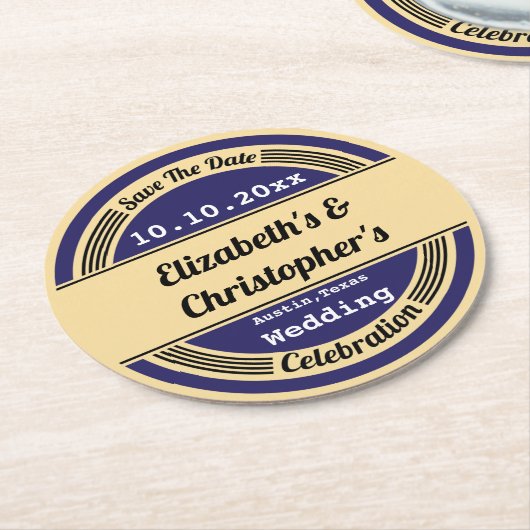 blauwe bruiloft bespaart het Onderzetter Datum (Gebogen)