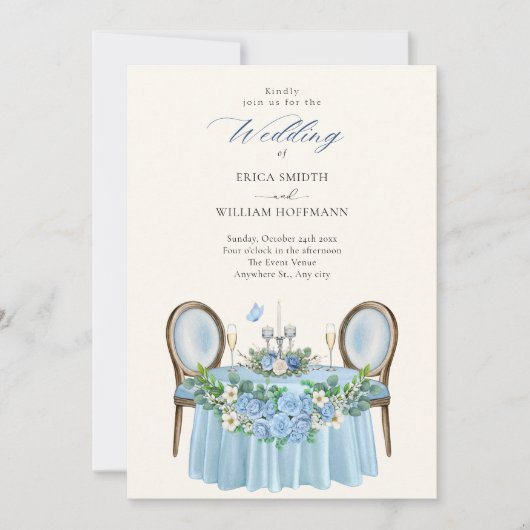 Blauwe bruiloft bloementuin decoratie kaart (Voorkant)