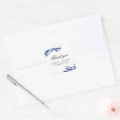 Blauwe bruiloft dank u. Bloemenmarine waterverf Vierkante Sticker (Envelop)
