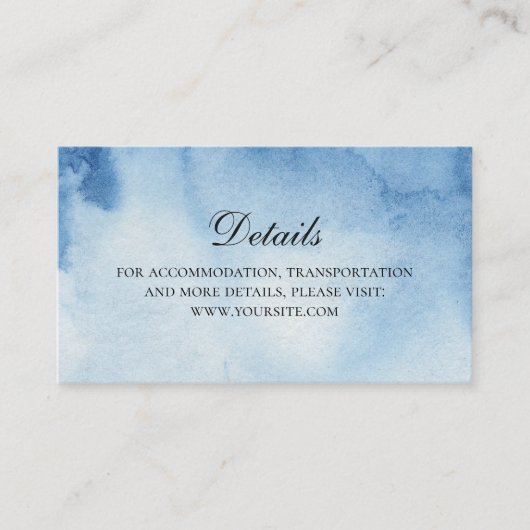 Blauwe bruiloft details. Info. Waterverf modern Informatiekaartje (Voorkant)