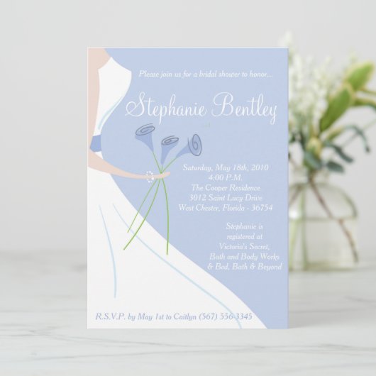 Blauwe bruiloft Dress Bridal Shower Uitnodiging (Staand voorkant)