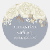 Blauwe bruiloft gunst Bloemen gepersonaliseerd Ronde Sticker (Voorkant)