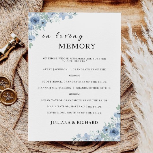 Blauwe bruiloft in liefdevolle herinnering, kaart