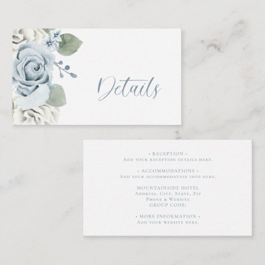 Blauwe bruiloft informatiekaartje (Voorkant / Achterkant)