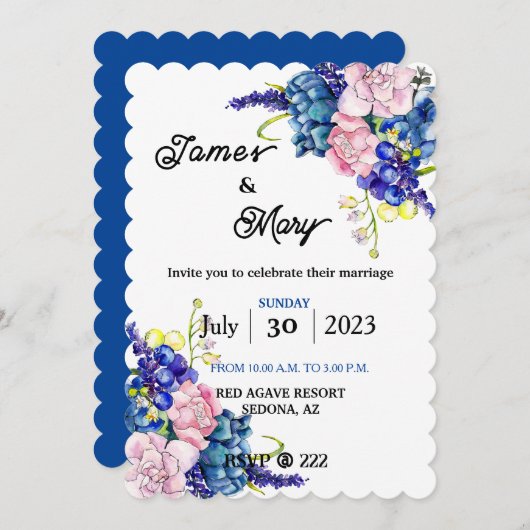 Blauwe bruiloft kaart (Voorkant / Achterkant)