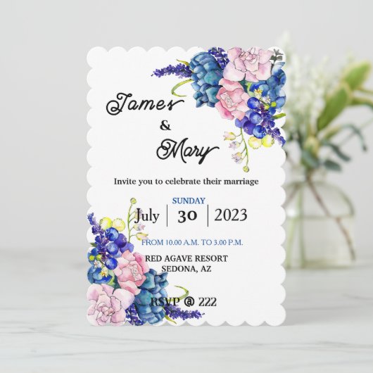 Blauwe bruiloft kaart (Staand voorkant)