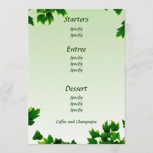 Blauwe bruiloft Menu (Achterkant)