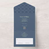 Blauwe bruiloft met Latticework Patroon All In One Uitnodiging (Binnen)