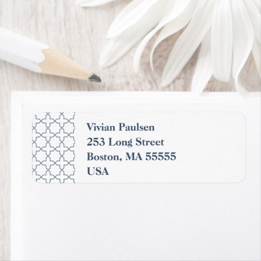 Blauwe bruiloft met Latticework Patroon Etiket (Insitu)