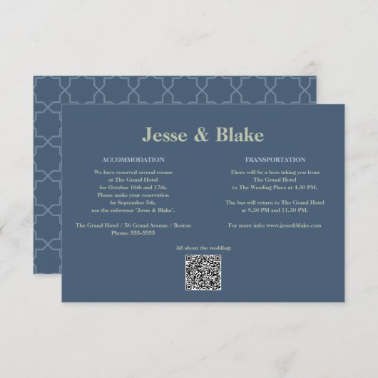 Blauwe bruiloft met Latticework Patroon Informatiekaartje (Voorkant / Achterkant)