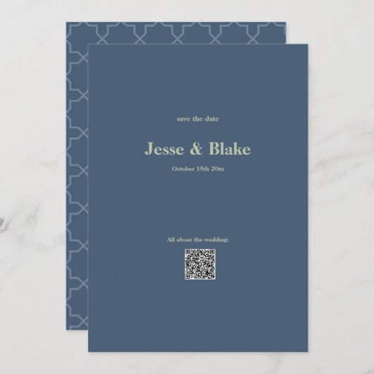 Blauwe bruiloft met Latticework Patroon Kaart (Voorkant / Achterkant)
