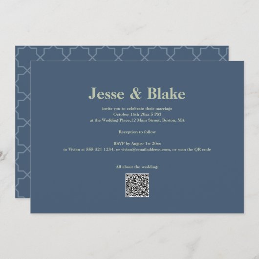 Blauwe bruiloft met Latticework Patroon Kaart (Voorkant / Achterkant)