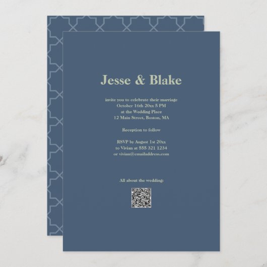 Blauwe bruiloft met Latticework Patroon Kaart (Voorkant / Achterkant)