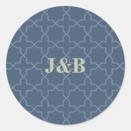 Blauwe bruiloft met Latticework Patroon Ronde Sticker