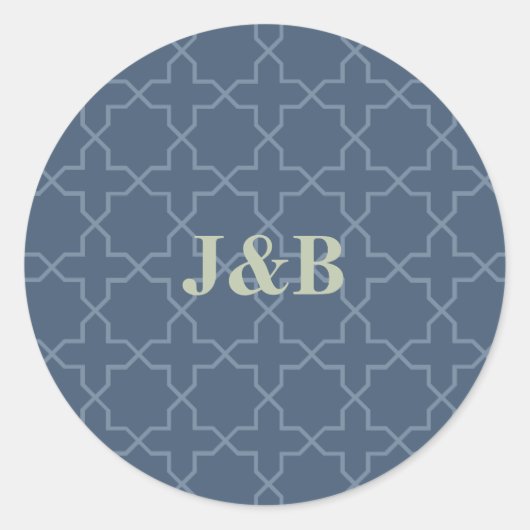 Blauwe bruiloft met Latticework Patroon Ronde Sticker (Voorkant)