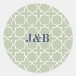 Blauwe bruiloft met Latticework Patroon Ronde Sticker