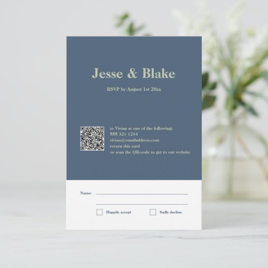 Blauwe bruiloft met Latticework Patroon RSVP Kaartje (Staand voorkant)