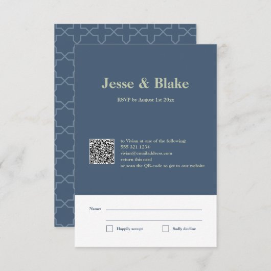 Blauwe bruiloft met Latticework Patroon RSVP Kaartje (Voorkant / Achterkant)