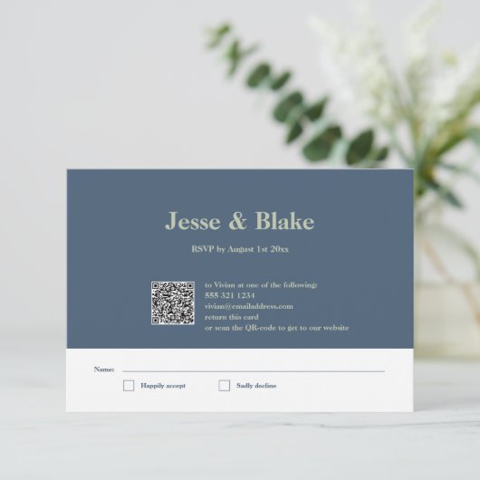 Blauwe bruiloft met Latticework Patroon RSVP Kaartje (Staand voorkant)