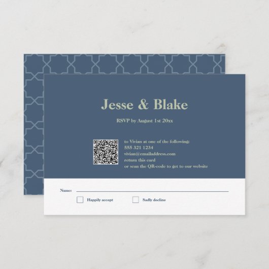 Blauwe bruiloft met Latticework Patroon RSVP Kaartje (Voorkant / Achterkant)