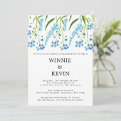 Blauwe bruiloft met 'me-nots' kaart (Staand voorkant)