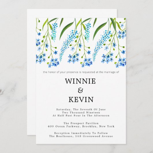Blauwe bruiloft met 'me-nots' kaart (Voorkant / Achterkant)