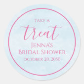 Blauwe Bruiloft Minimalistische Roze Calligrafie   Ronde Sticker (Voorkant)