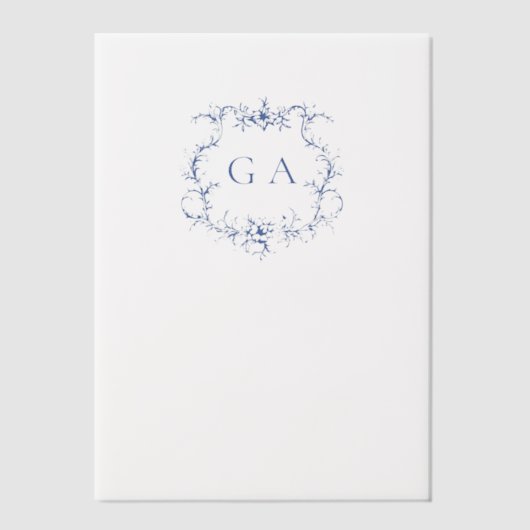 Blauwe bruiloft Monogram Crest Overlay bruiloft Vellum Uitnodigingen (Voorkant)