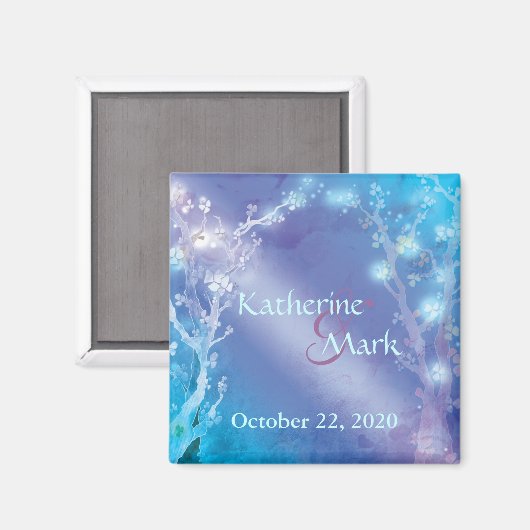 Blauwe bruiloft opslaan Datum Magneet (Voorkant / Achterkant)