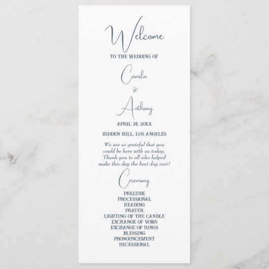 Blauwe bruiloft programmakaart (Voorkant)