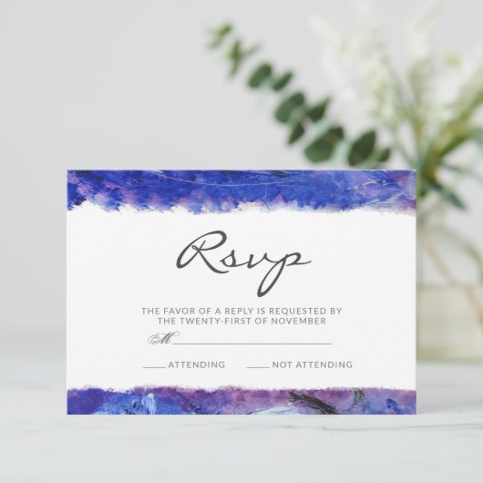 Blauwe bruiloft RSVP kaartje (Staand voorkant)