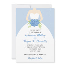 Blauwe bruiloft uitnodigingen (elegante bruidsjurk