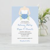 Blauwe bruiloft uitnodigingen (elegante bruidsjurk (Staand voorkant)