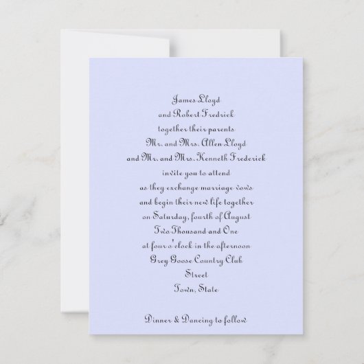 Blauwe bruiloft uitnodigingsbomen kaart (Achterkant)