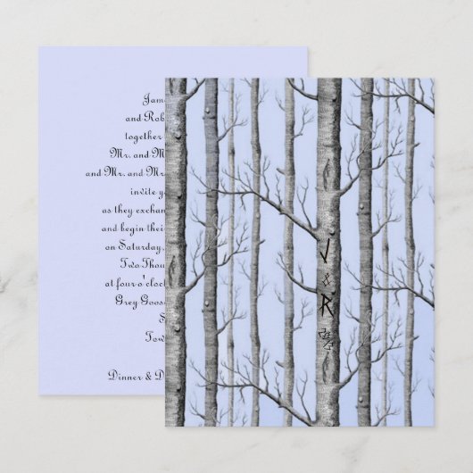 Blauwe bruiloft uitnodigingsbomen kaart (Voorkant / Achterkant)