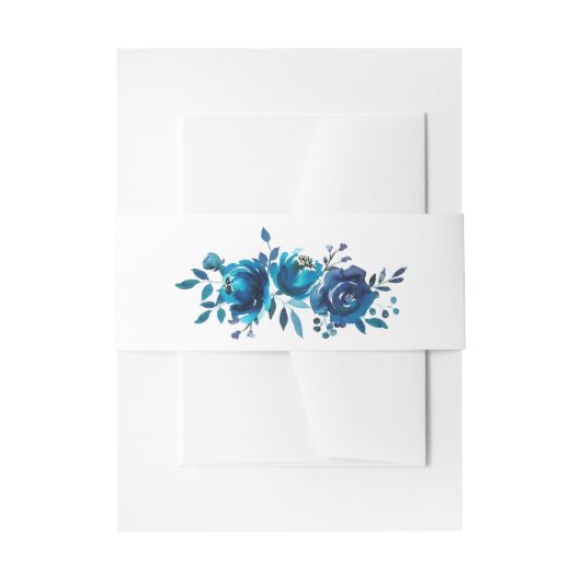 Blauwe bruiloft - Waterverf bloemen Uitnodigingen Wikkel (Voorkant Voorbeeld)