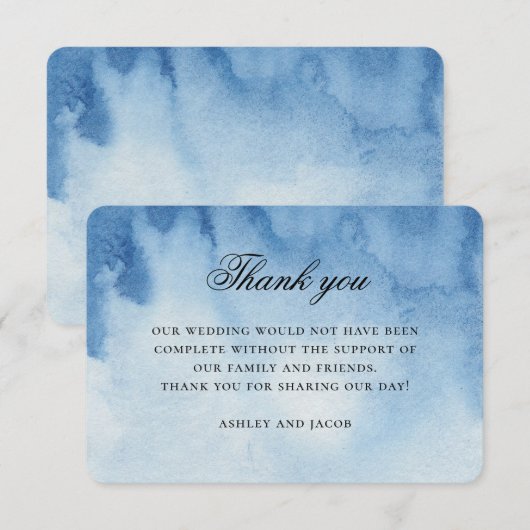 Blauwe bruiloft. Waterverf moderne zee strand Bedankkaart (Voorkant / Achterkant)