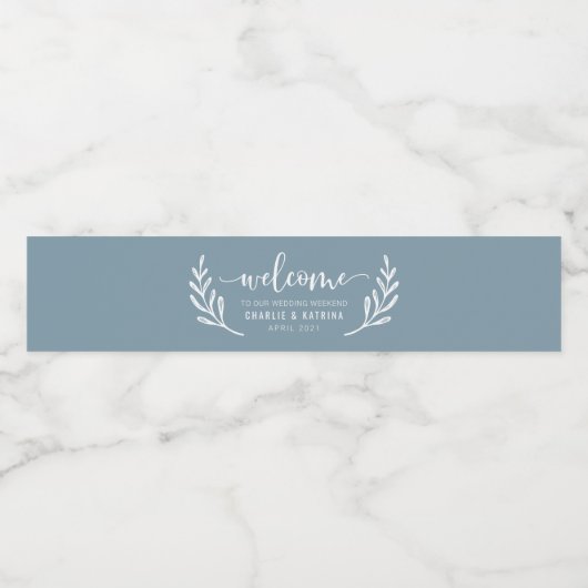 Blauwe bruiloft weekend welkomsttas waterfles etiket (Enkel label)