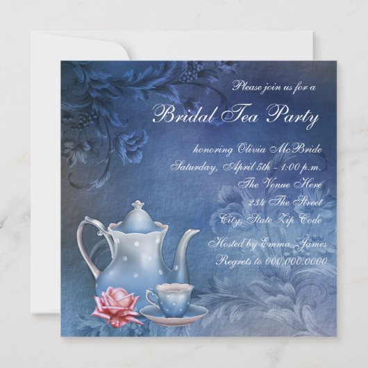 Blauwe Bruilofts Thee Party Kaart (Achterkant)