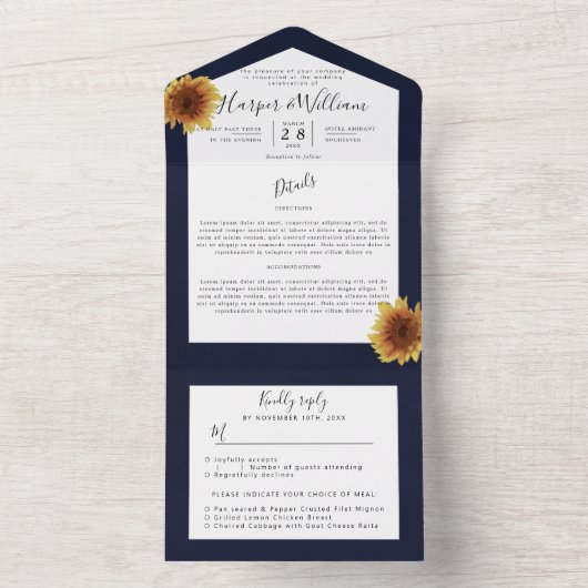 Blauwe bruinbruinbruinbruinbruinkomstenvelop voor all in one uitnodiging (Binnen)