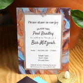 Blauwe, bruine aubergine bar mitswa uitnodiging