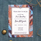 Blauwe, bruine aubergine bar mitswa uitnodiging