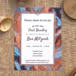 Blauwe, bruine aubergine bar mitswa uitnodiging