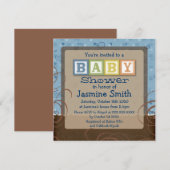 Blauwe bruine baby doucheuitnodigingen kaart (Voorkant / Achterkant)