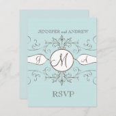  blauwe bruine bruiloft RSVP-kaarten RSVP Kaartje (Voorkant / Achterkant)