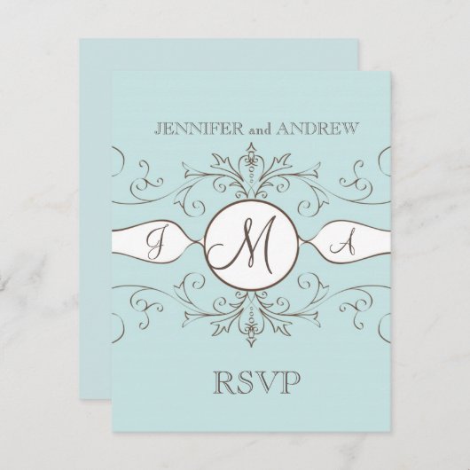  blauwe bruine bruiloft RSVP-kaarten RSVP Kaartje (Voorkant / Achterkant)