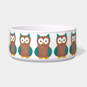 Blauwe bruine Cartoon Owl Print Ownership Bird Pet Voerbakje